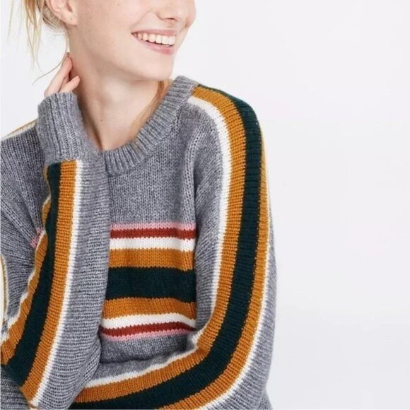 Madewell Wool Sweater Women's Striped Heath Warm Pullover Gray Size Small - Picture 2 of 13